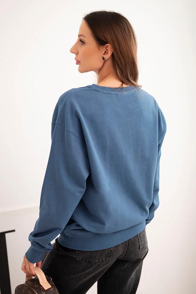 Bluza Damska Pętelkowa Bawełniana Basic Z Okrągłym Dekoltem Jeansowa S