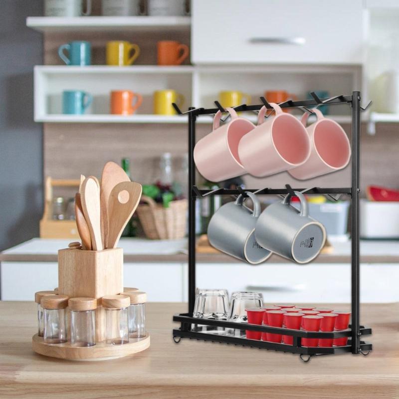 Elegant Countertops Coffee Cup Stand with 2 Tiers and 14 Hanging Hook for Mugs Kitchen or Teas/Coffee