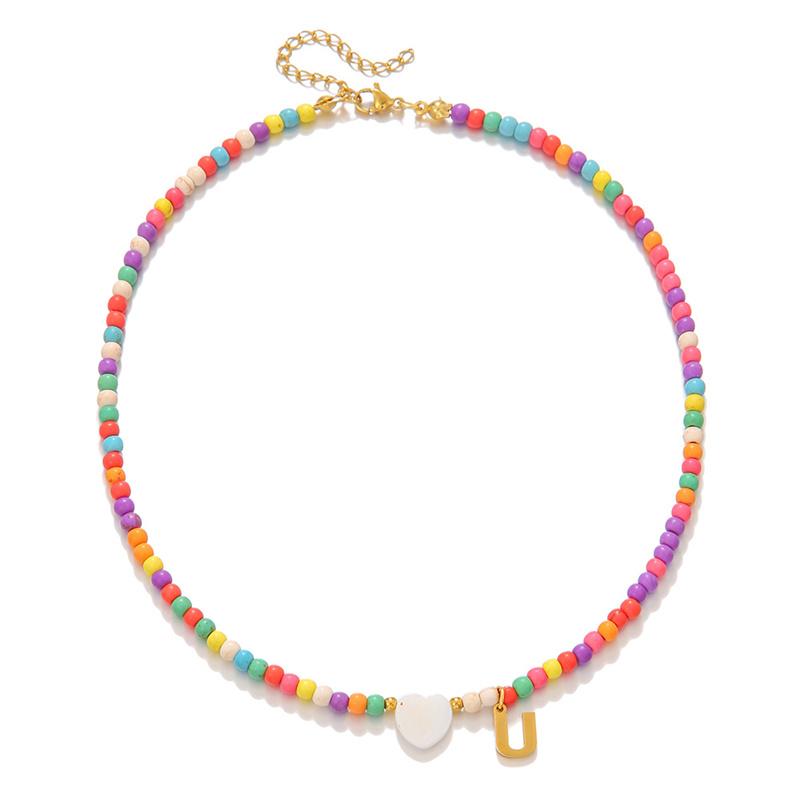 2026 New Colorful Beaded Initial Letter Necklaces for Girls Women Handmade Beads Choker Bohemian Necklace Jewelry Gift Wholesale