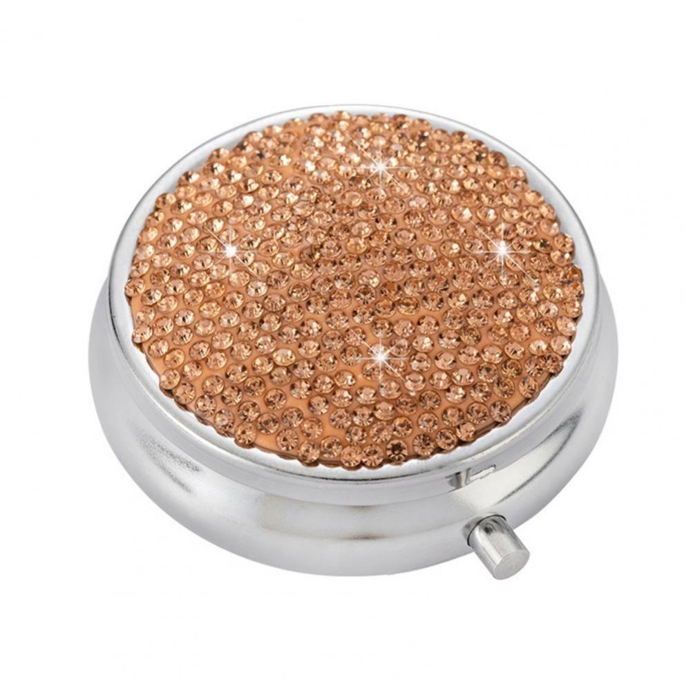 Sparkling Rhinestone Round Pill Box Bling Pill Storage Box Pill Tablet Container Daily Use шампанского