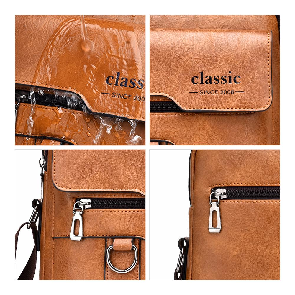 Men's Messenger Bag Leather Crossbody Shoulder Bag Classic Waterproof Briefcase Satchel Travel Bag