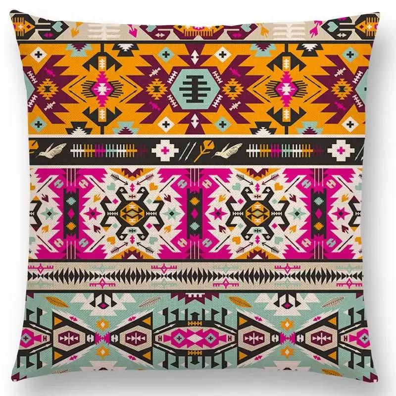 Colorful Seamless Aztec Decorative Prints Sofa Throw Pillow Case Fancy Abstract Geometric Vector Pattern Tribal Cushion Cover