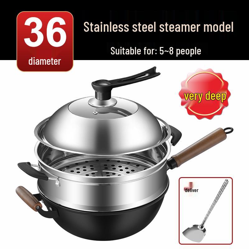 Vintage Non-Stick Cast Iron Skillet Wok for Gas Stove & Induction Cookers