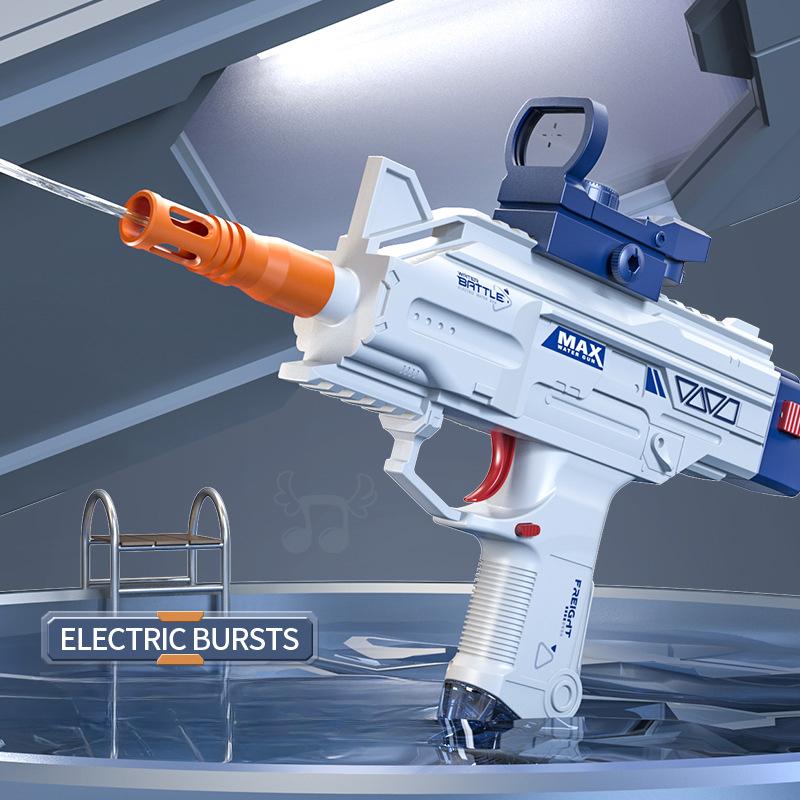Pistola ad Acqua Elettrica Uzi Sparo Continuo Giocattoli Estivi per Piscina Pistola con Mirino Silenziatore Divertimento all'Aperto Prop Gioco Cs per Bambini