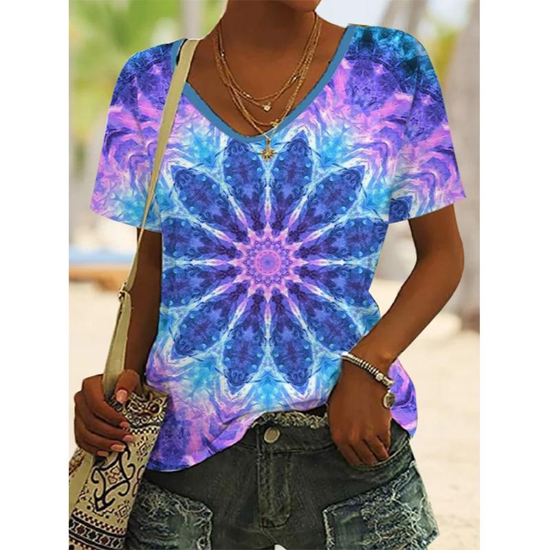 Summer Sea Turtle 3D Print T Shirt Women V-Neck Short Sleeve T-shirts Y2k Tops Harajuku Streetwear Oversized Tee Woman Clothing