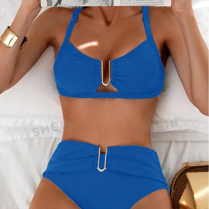 2024 U-Shaped High-Waisted Women's Two-Piece Bikini for Beach Vacation