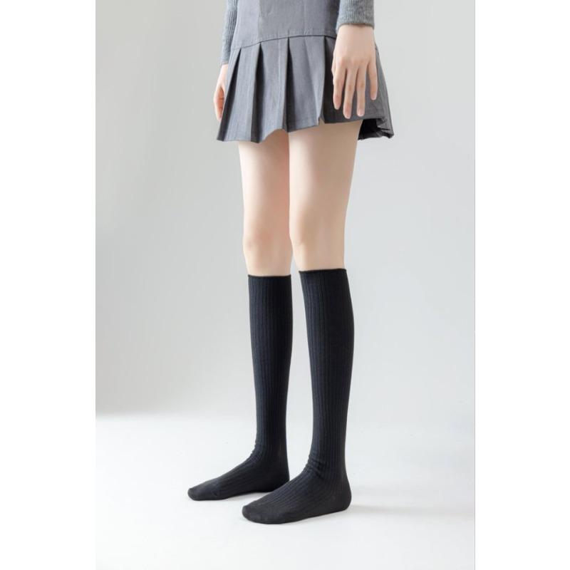 Solid Color Over-the-knee Socks, Three-dimensional Pit Striped Calf Socks, Versatile Boot Socks, Simple School Style, Over-the-knee Breathable