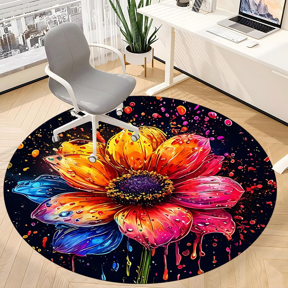 1 Stück Blume Blüte Büro Runder Teppich, Innenmatte Geeignet Für Büro, Unter Bürostühlen Schlafzimmer Wohnzimmer Heimdekoration, Raum Deko D070