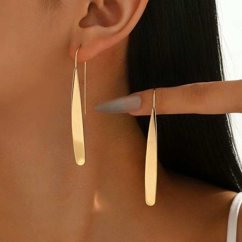 Luxury Metal Smooth Long Hook Earrings for Women Minimalist Gold Copper Color Leaf Geometric Earrings Party Zircon Accessories