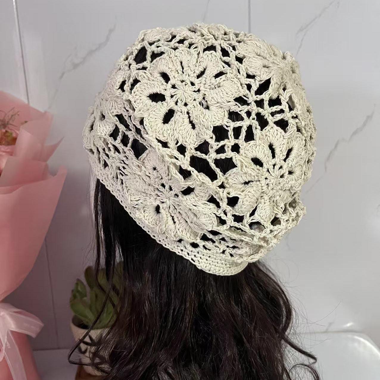 

Женский головной платок, шаль, шапка, кружевной платок для покрытия при выпадении волос, летний тонкий ажурный вязаный берет ручной работы