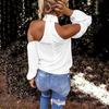 Women Solid Color Long Sleeve Sexy Halter Off Shoulder Back Zipper Blouse Top