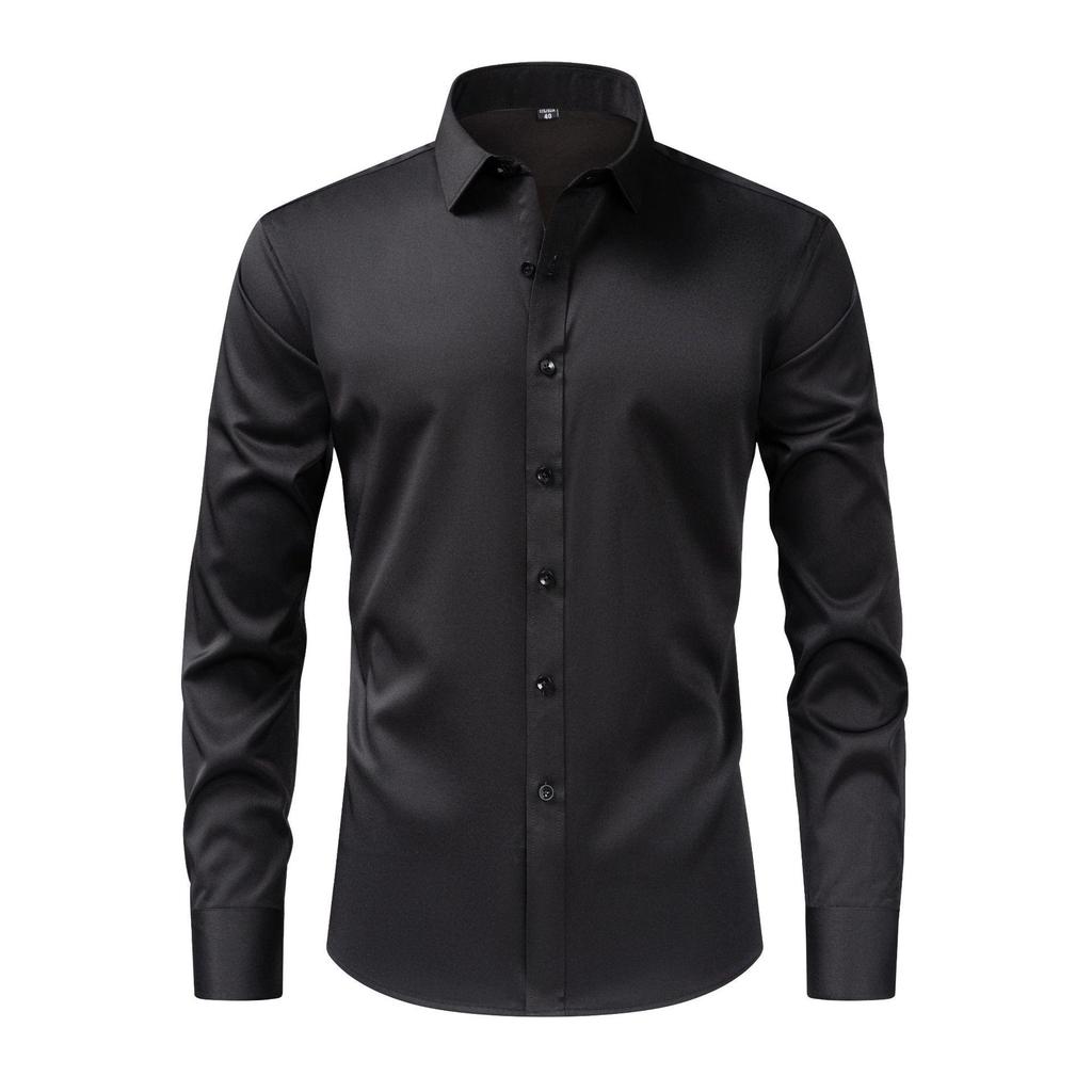 Men's European Style Non-Iron Solid Color Stretch Long Sleeve Business Shirt