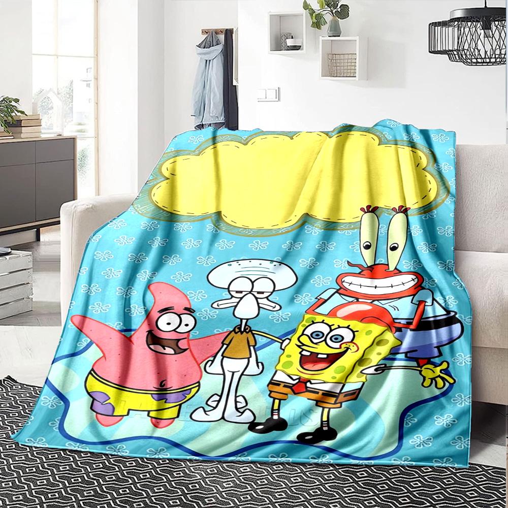 Spongebob Friends Adventure Flannel Blanket Super Soft Warm Cozy Blanket For Sofa Bed Office Travel Allseason Home Decor Gift