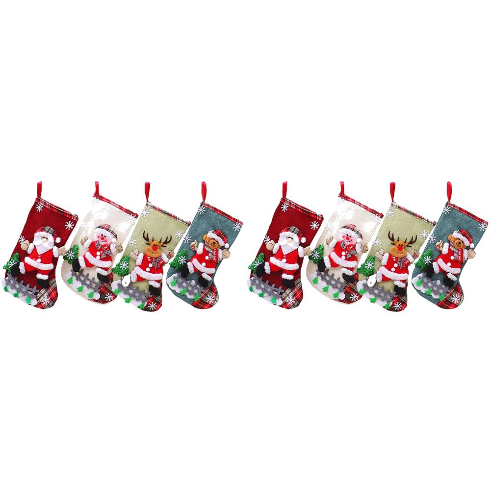 12-4PCS Christmas Stockings Set Large Capacity Surprised Gift Bag Set Santa Claus/Snowman/Bear/Elk for Xmas Tree Fireplace