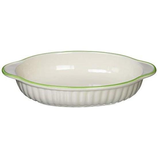 Banko-yaki Oven-Compatible Color Line Oval Gratin Dish Green Tableware Ceramic Microwave Safe Made Japan 12476