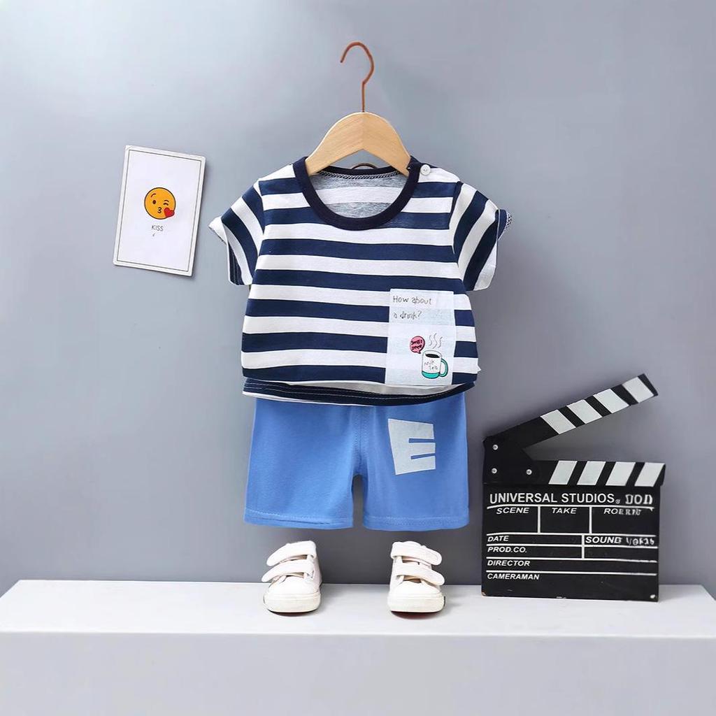 Korean Style Summer Cotton Outfit: Boys' Shorts and Girls' Short-Sleeve Set