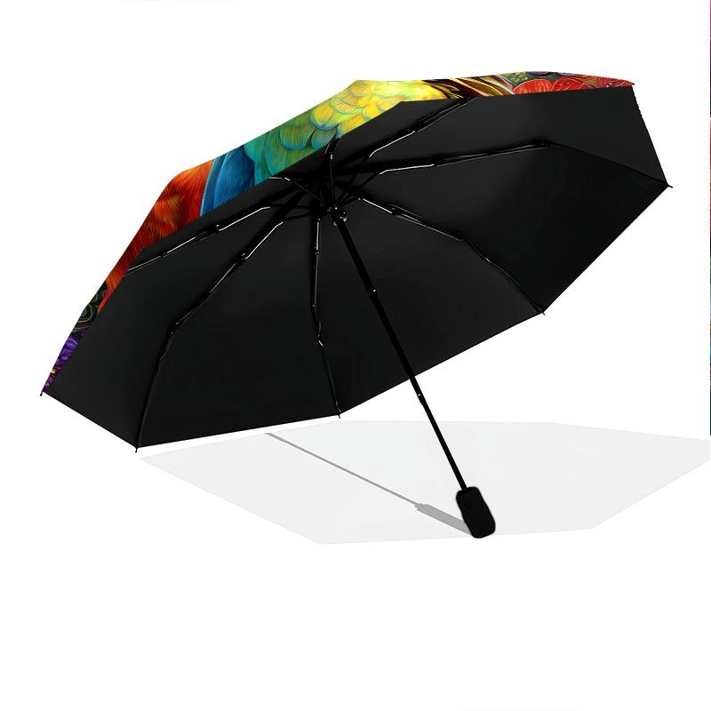 Flower Parrot Pattern, Automatic Folding Umbrella, Portable and Foldable Design, 8 Ribs, a Christmas or Birthday Gift.