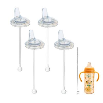 Double Heart Gromimi Upice Wide Type Baby Bottle Compatible Spout Straws 4pcs (1 Cleaning Brush)