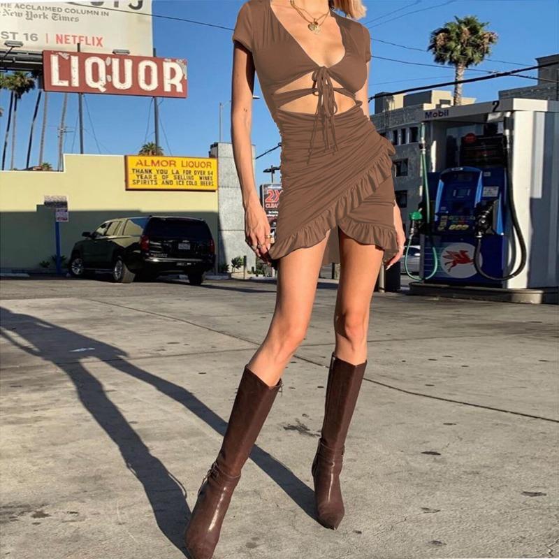 

Женское сексуальное платье с глубоким V-образным вырезом и открытой баской XL