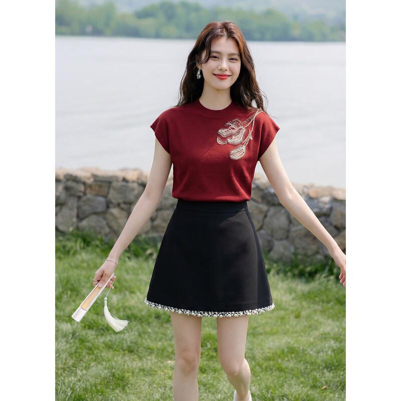 Mokana Women's National Style Stand Collar Short Sleeve T-Shirt