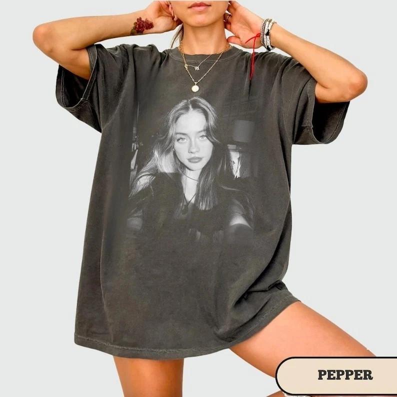 Retro Grunge Girl Photo Graphic Oversized T Shirt M