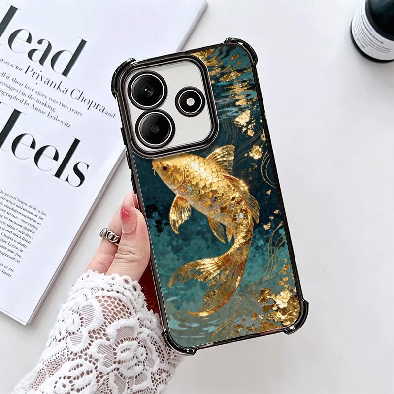 Goldener Karpfen Glücks-Koi Beschichtung Handyhülle Für Xiaomi Redmi Note 14 15 Pro Plus 13 12 11 11S 11T 10 9S 9 5G Sturzfest Airbag Abdeckung