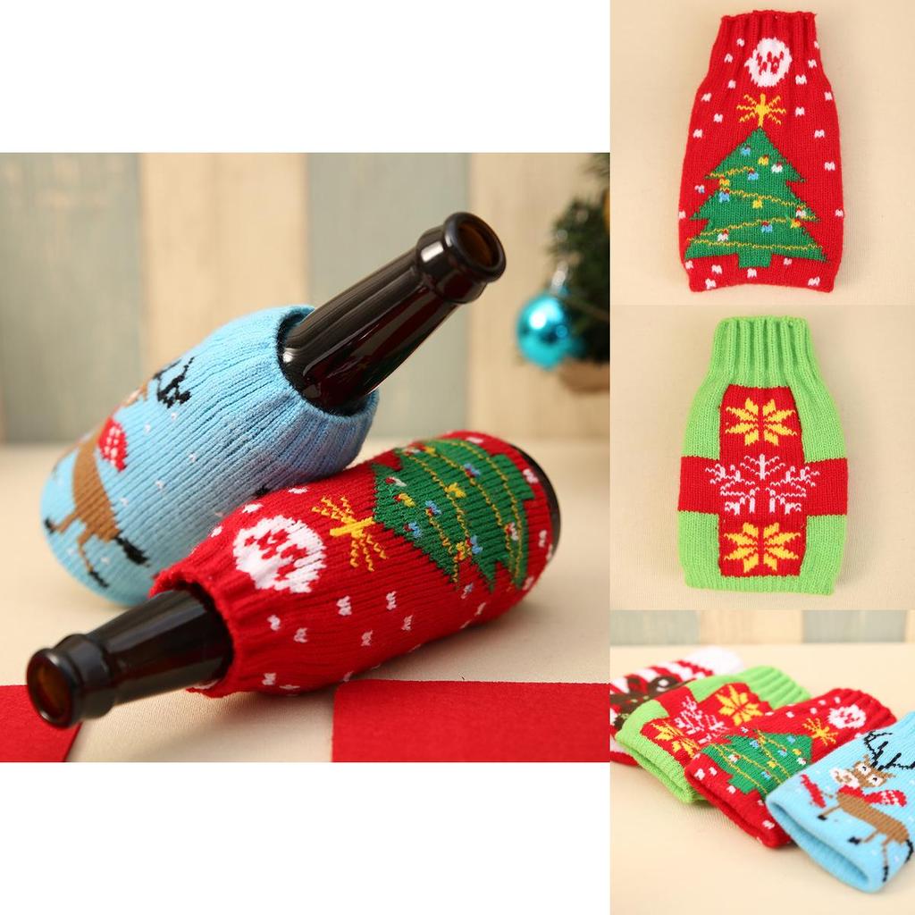 Stilvoller gestrickter Weihnachts-Bierflaschenüberzug mit wunderschönen Schneeflocken- und Rentier-Motiven, perfekt für festliche Stimmung