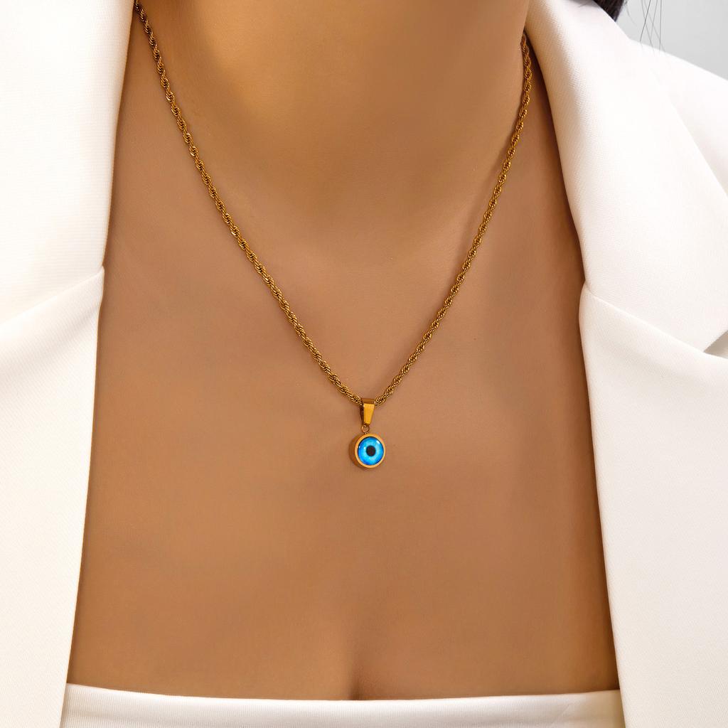 Stainless Steel Turkey Blue Evil Eye Necklace for Women Boho Ethnic Geometric Round Eyes Charm Clavicle Choker Party Jewelry