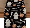 Linen Halloween Table Runner Pumpkin Spider Web Skull Dining Table Decoration Scary Table Cover For Halloween Dinner Party Decor