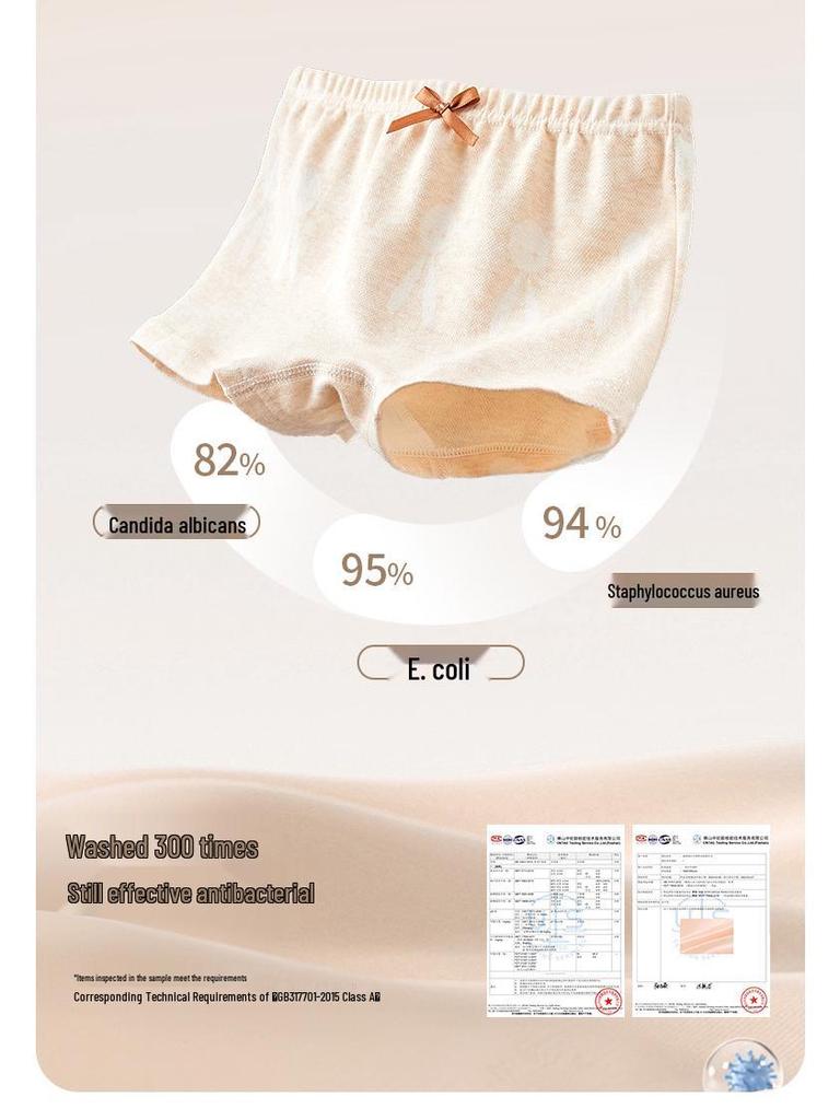 Girls' Cotton Antibacterial Underwear, Size 10A, Extended Crotch, Triangle Design