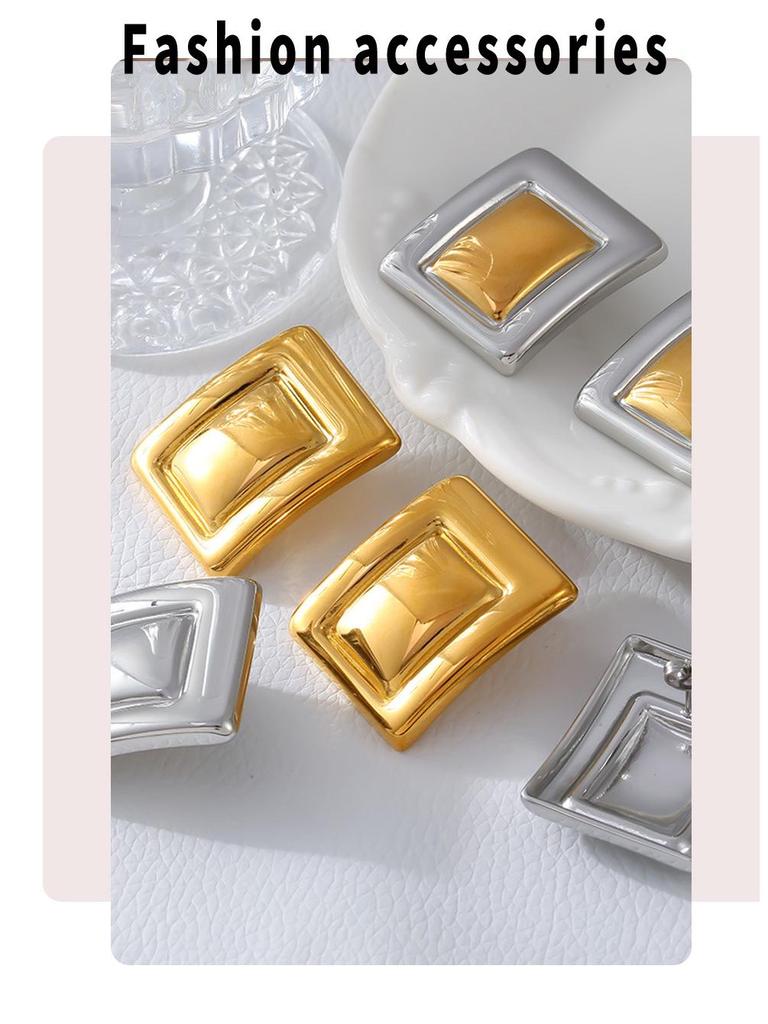 Europejskie i amerykańskie kolczyki Ins Fashion Geometryczne prostokątne - stal nierdzewna platerowana 18-karatowym złotem