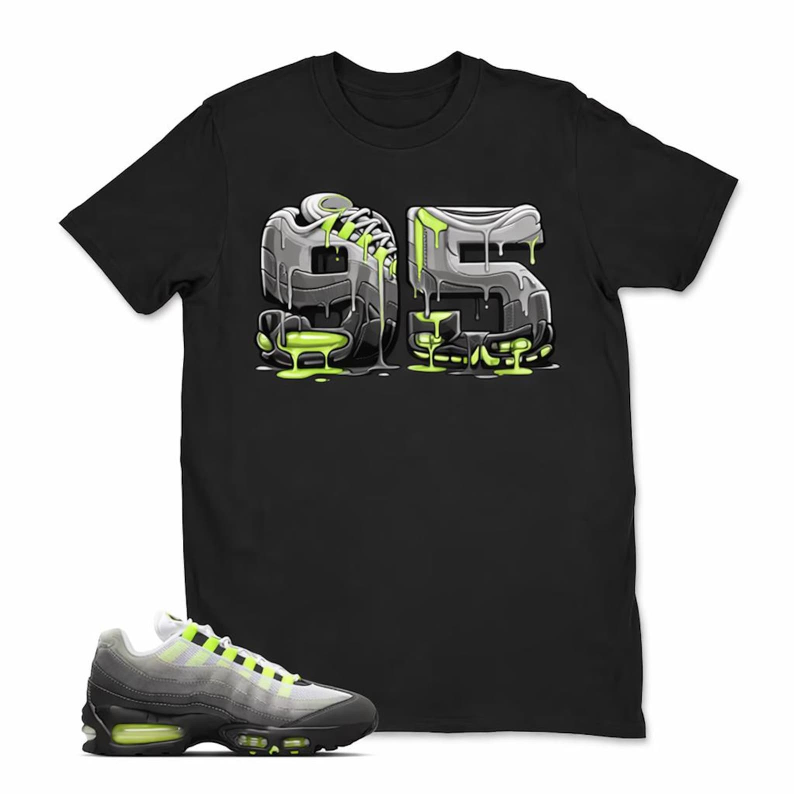Air 95 Drip Neon Graphic T-Shirt – Streetwear Sneakerhead Tee – Urban Melt Design XL