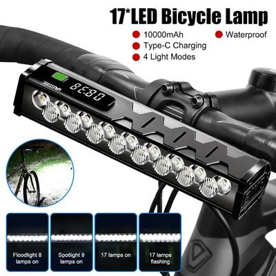 Lampă Față Bicicletă 17LED 25500Lumen Lampă Bicicletă 10000mAh Lanternă Impermeabilă Încărcare USB Accesorii Lampă Ciclism MTB Rutier