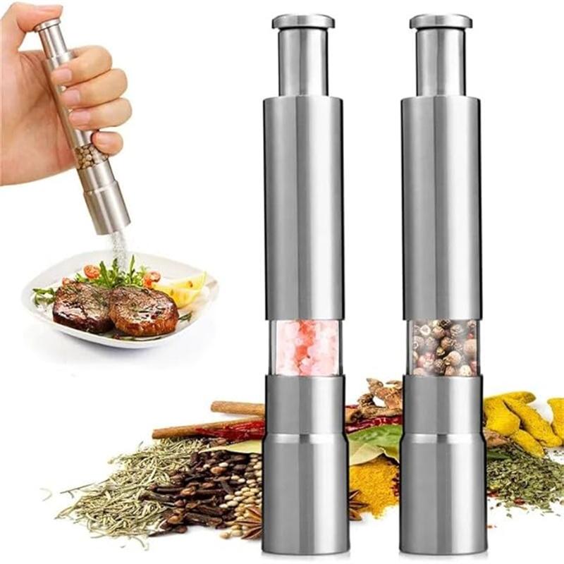Novelty Thumb Push Pepper Mill Portable Salt Mill Manual Pepper Mill Salt Shaker Stainless Steel Spice Grinder Barbecue Kitchen