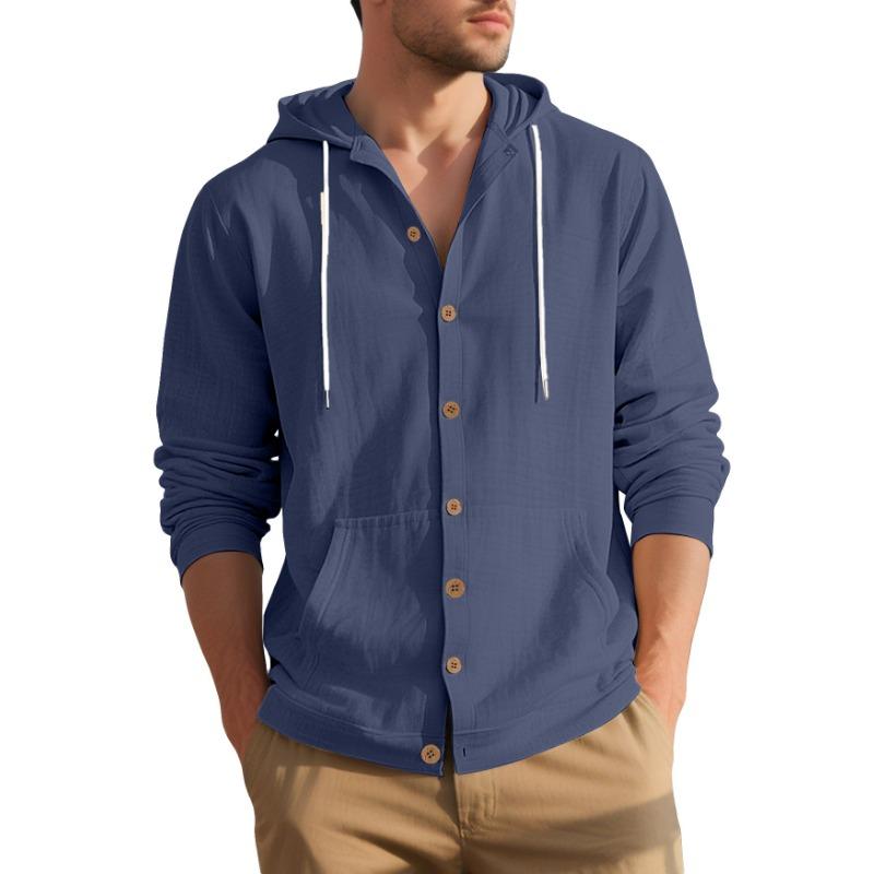 2026 Autumn and Winter New Solid Color Fashion Shirt Casual Long Sleeve Hooded Cardigan Jacket