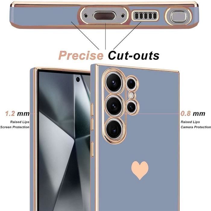 Coque de protection - BOOLING - pour Samsung Galaxy S24 Ultra - Silicone Bleu - Motif Cœur - 2 Verres Trempés