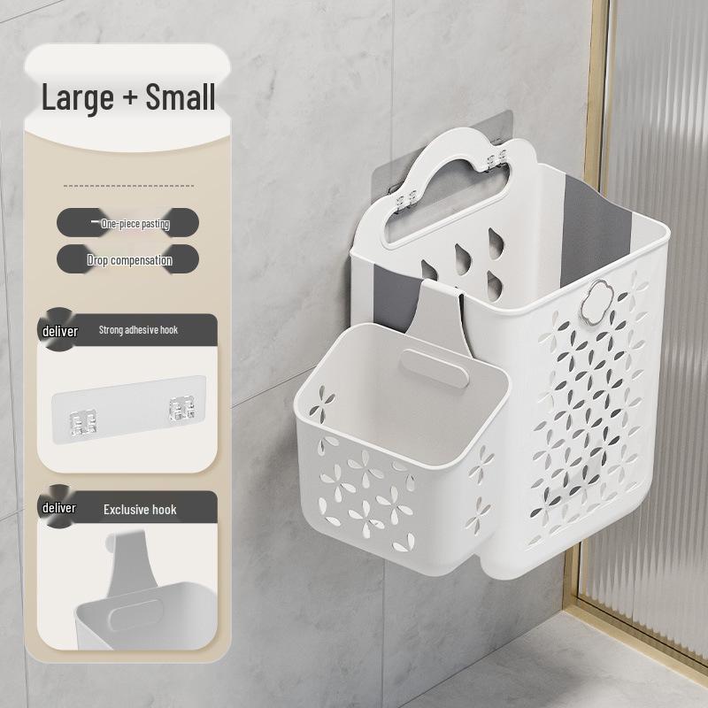 Foldable Wall-Mounted Laundry Basket: Punch-Free, Multifunctional, Large Capacity Storage Bucket for Bathroom.