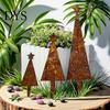 Weather Resistant Yard Art 3 Pcs Christmas Tree Metal Ornament Set, Star-Topped Decorations, Rustproof Comfortable Garden Accents Lightweight Holiday