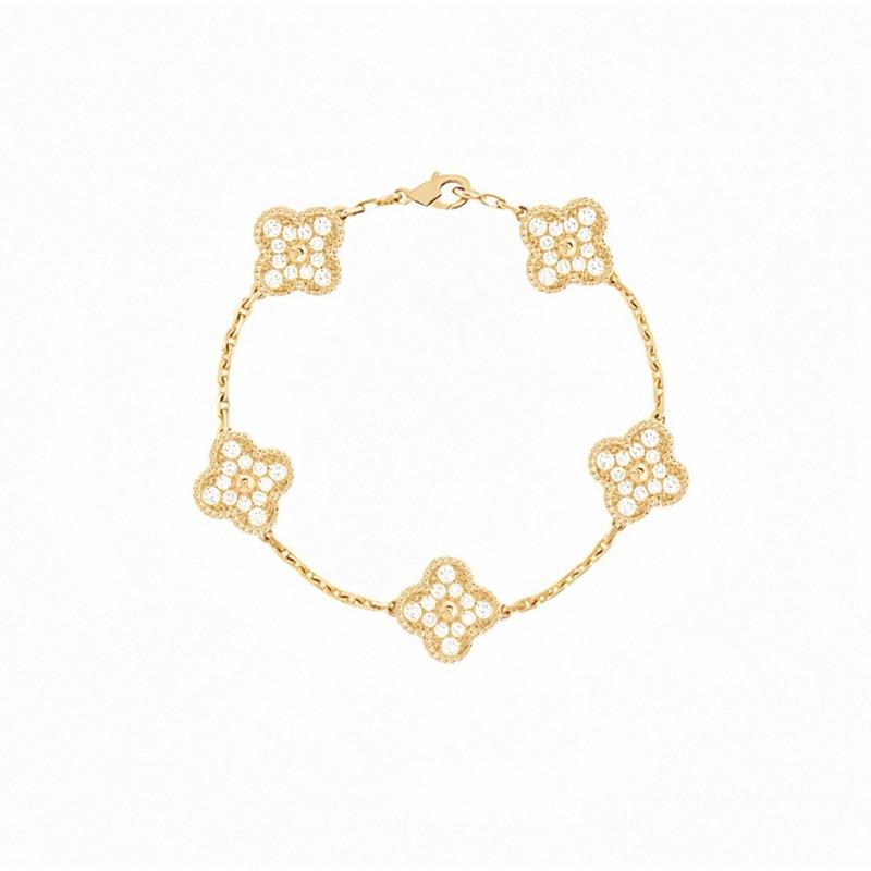 Four-leaf Clover Five-flower Bracelet for Women Rose Gold Lucky Clover Bracelet with White Mother-of-pearl and Red Agate Fashionable Bangle