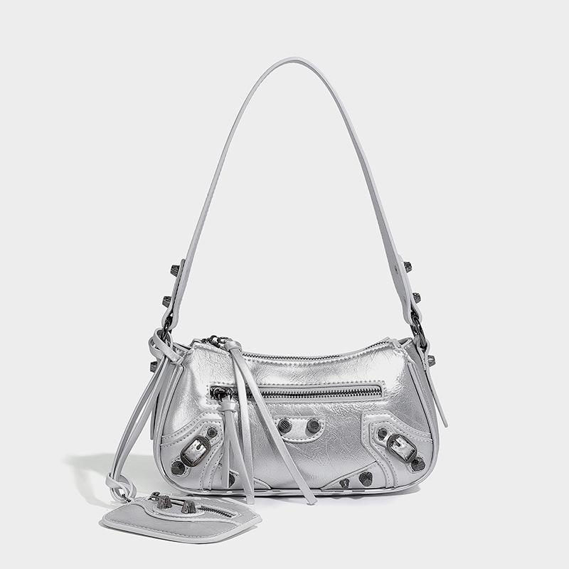 

2024 осень-зима элитная модная сумка-мессенджер Spice Girl в стиле локомотива с заклепками на одно плечо серебряный