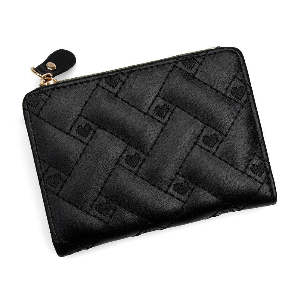 Fashion Short Style Love Embroidered Wallet with Zipper PU Women Wallet Buckle Detail Large Capacity Money Bags Girl чёрный