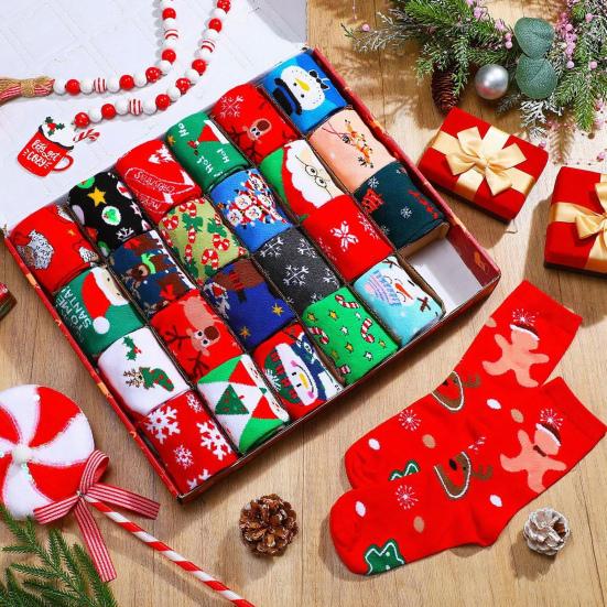 Sock Advent Calendar 2025 24 Days Christmas Countdown Calendar 12 Pairs Holiday Surprise Cotton Sock Gifts for Men Women