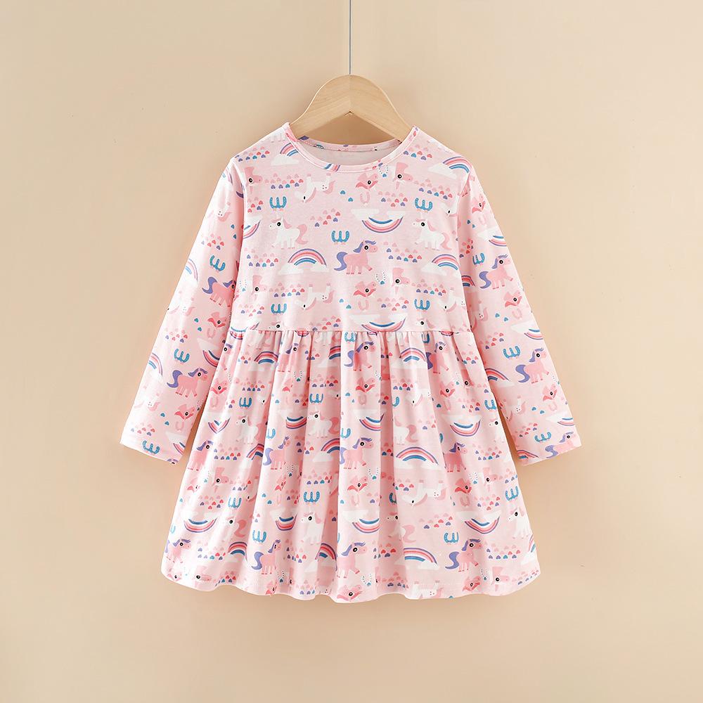 Girls Cotton Long Sleeve Dress Spring Autumn Cartoon Princess Dress For Kids Sweet Casual Children Clothing