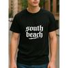 European sizes South Beach Letter Print, Men's Wear, Patterned Printed Round-neck T-shir