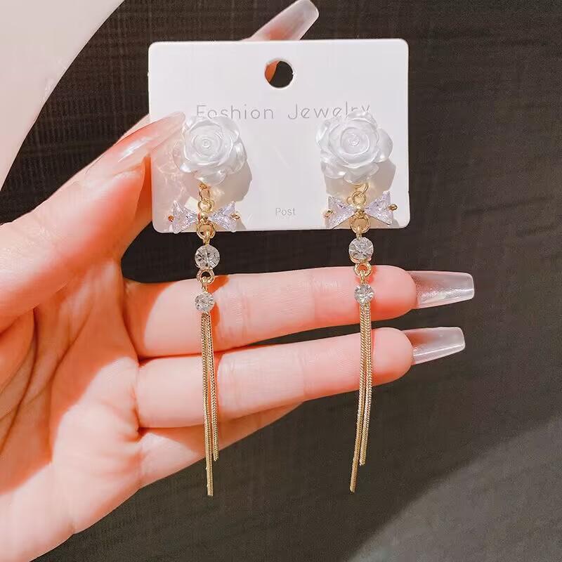 925 Silver Needle Geometric Pearl Earrings For Women Fashion Earrings Flowing Tassel Earrings Elegant Jewelry