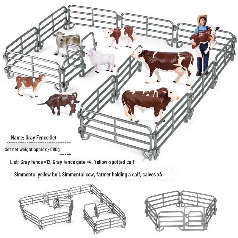 Farm Animal Miniature Set: Horse, Sheep, Cattle, and Pigsty Fences for Kids' Playhouse