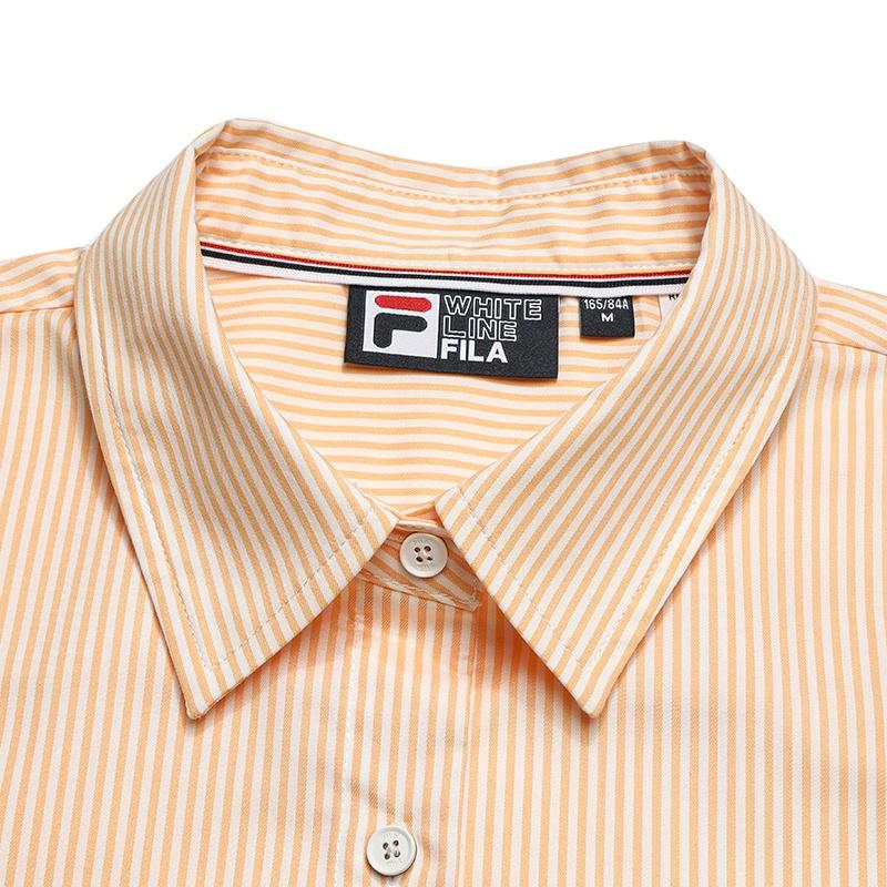 FILA Heritage Fashion Classic Retro Sports Casual Versatile Striped Comfortable Basic Woven Long Sleeve Shirt Women shirts F11W618409FZB