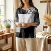 Blusa da Donna Casual Patchwork Stampata Girocollo Manica a Tre Quarti Lino Cotone Leggera Vestibilità Larga Top per l'Uso Quotidiano