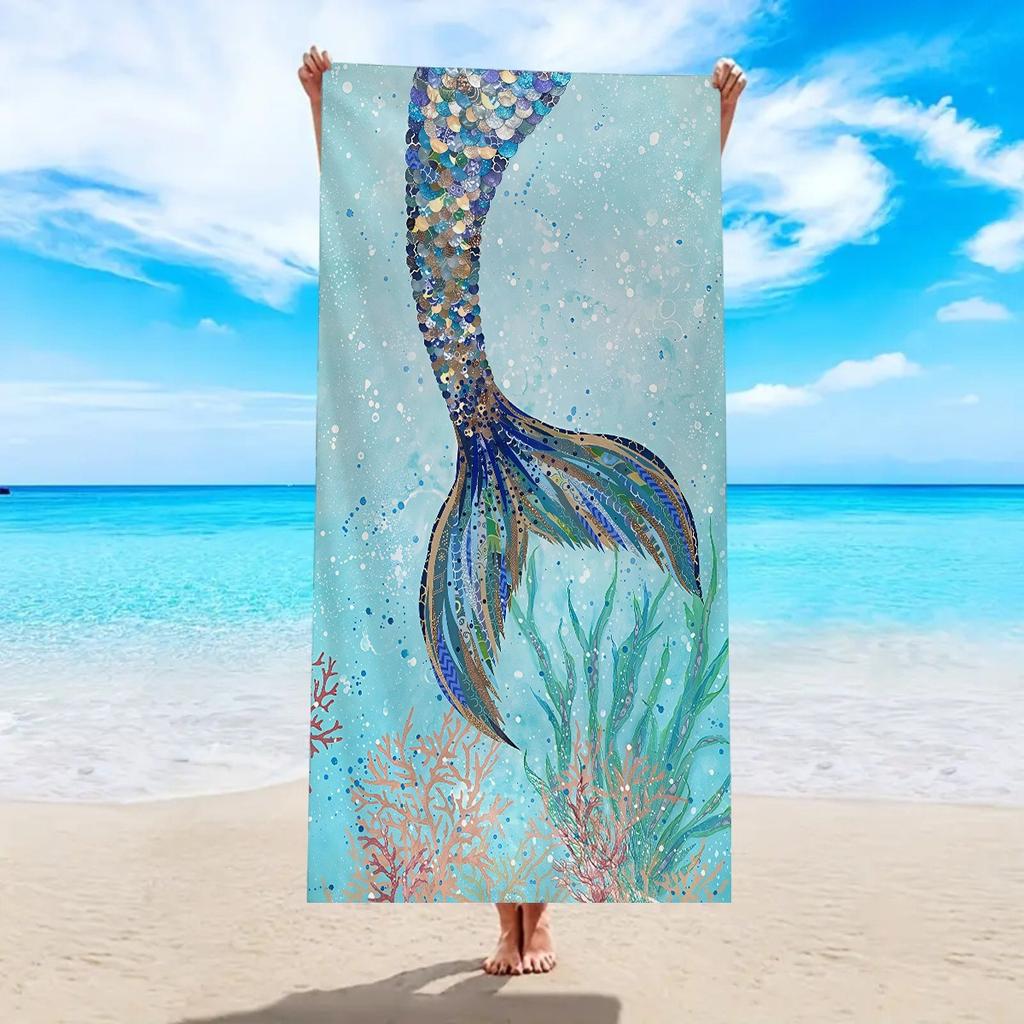 2D Colorful Starfish Polyester Beach Towel Quick Dry Ocean Theme Bath Towel for Summer Vacation Swim Pool Travel Sand Blanket