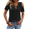 2025 Women's Solid Color V-Neck Off-Shoulder Short Sleeve Loose T-Shirt